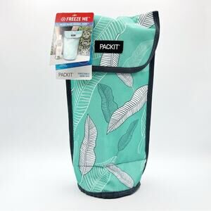Packit Aqua Blue Teal Tropical Leaves Print Freezable Wine Bag Cooler 1.5L